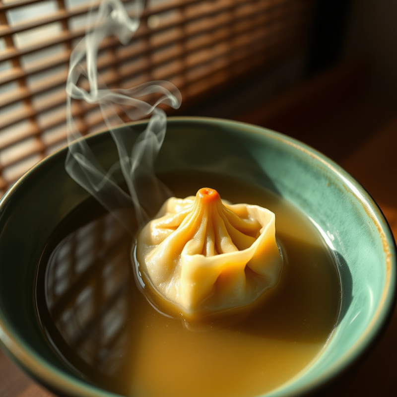 Single Golden-brown Dumpling Slowly Sinking Into a Stea...