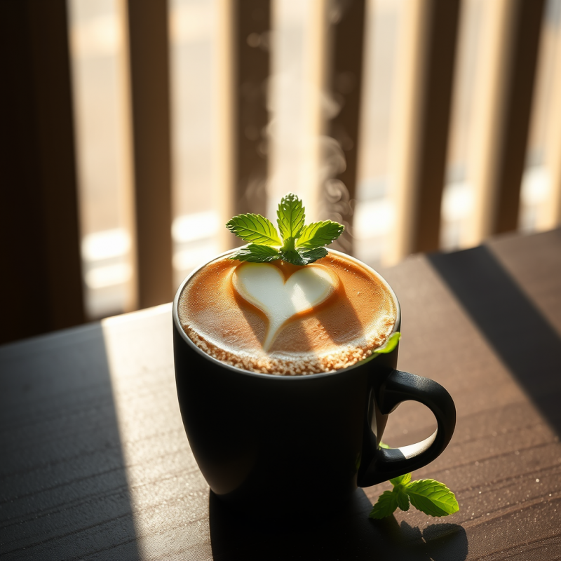 Single Golden-brown Latte Art Heart Steaming Atop a Mat...
