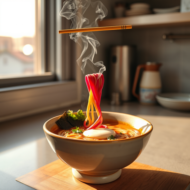 Single Golden-hued Beetroot Ramen Noodle Slurped from A...
