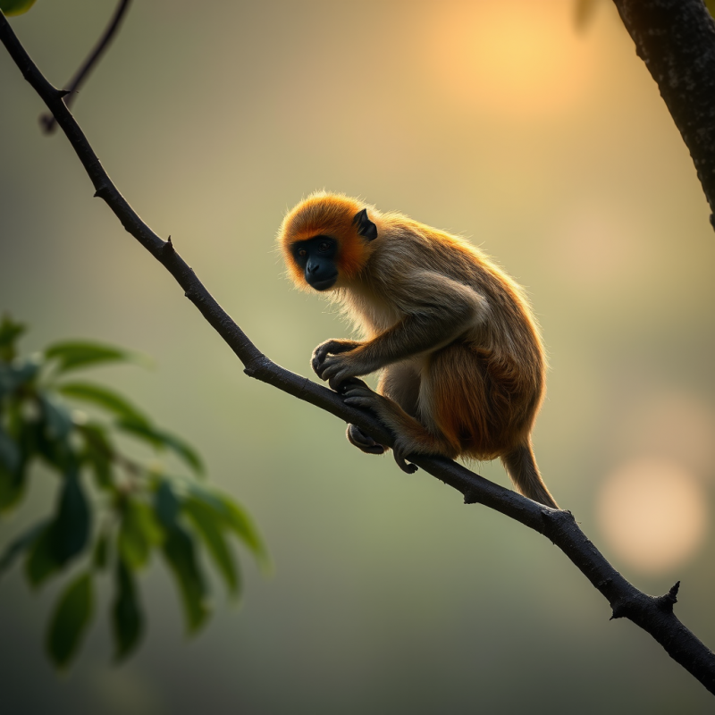 Single Golden Langur Monkey Perched Precariously on a R...