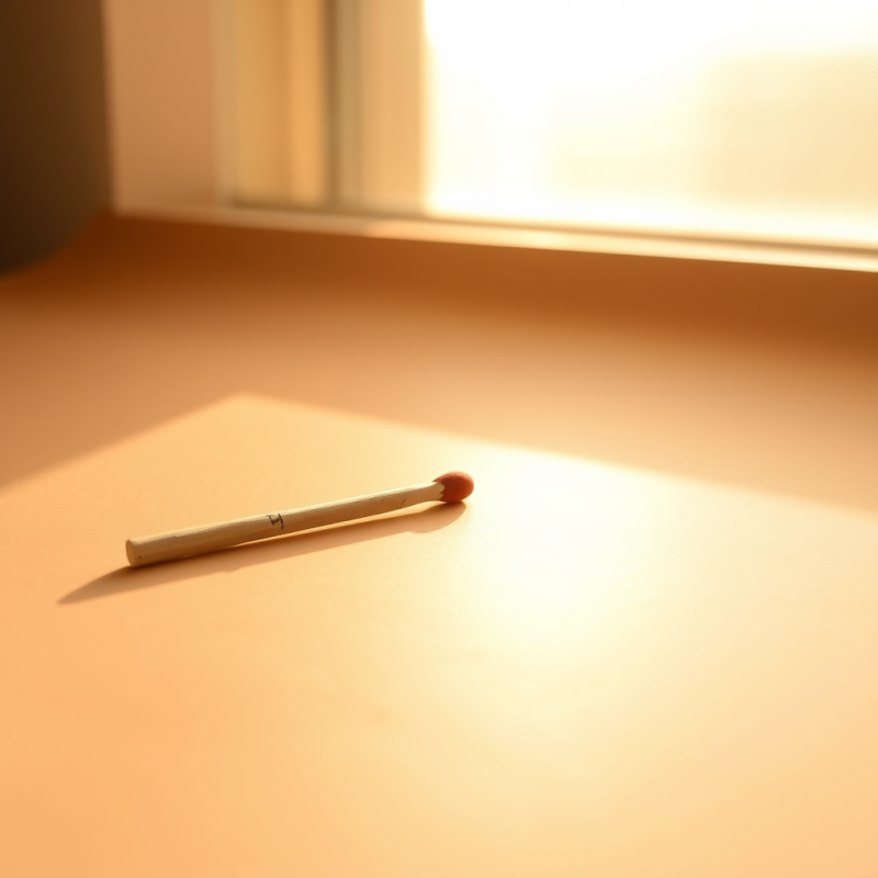 Single Matchstick Rests on a Smooth Surface Bathed