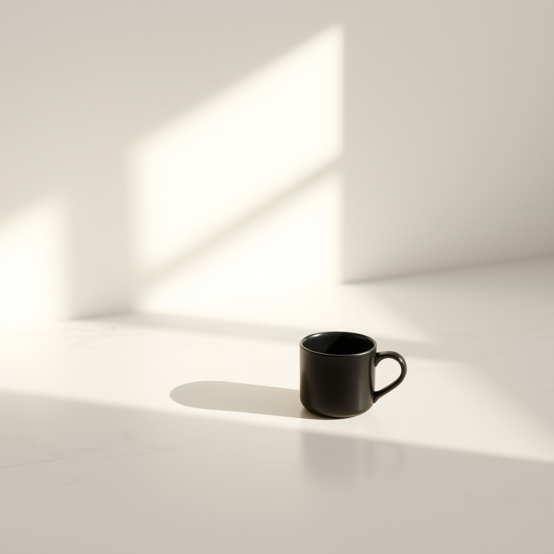 Single Matte Black Ceramic Coffee Cup Rests Centered On...