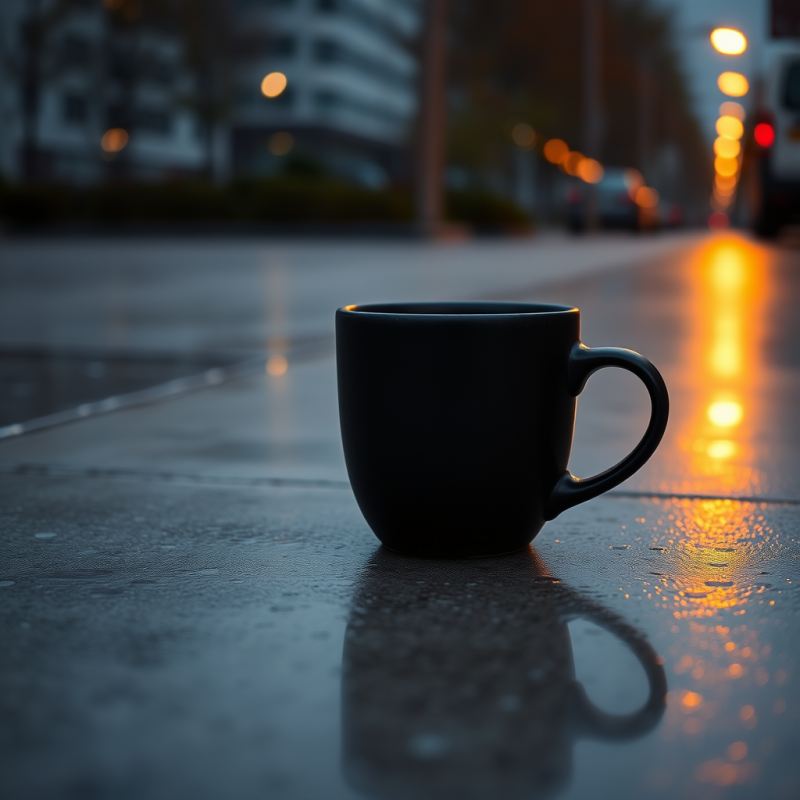Single Matte Black Ceramic Coffee Cup Rests on a Smooth