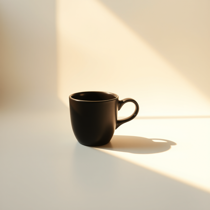 Single Matte Black Ceramic Coffee Cup with a Barely-the...