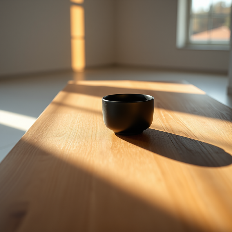 Single Matte Black Ceramic Cup Rests Centered on a Smooth