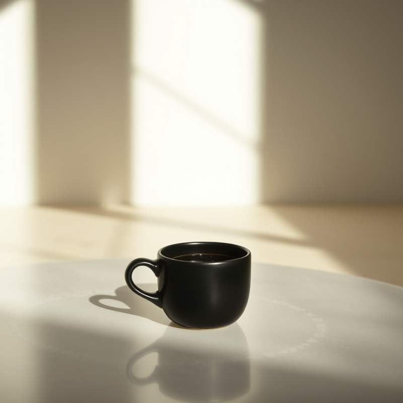 Single Matte-black Ceramic Espresso Cup Rests on a Fros...