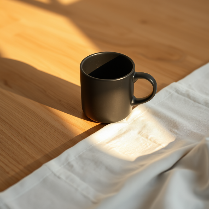 Single Matte-black Ceramic Mug Rests on a Smooth