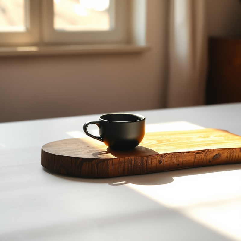 Single Matte Black Ceramic Teacup Rests Centered on a R...