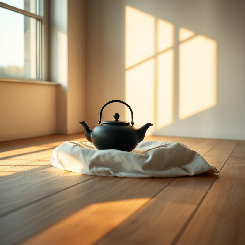 Single Matte Black Ceramic Teapot Resting on a Cloud-wh...