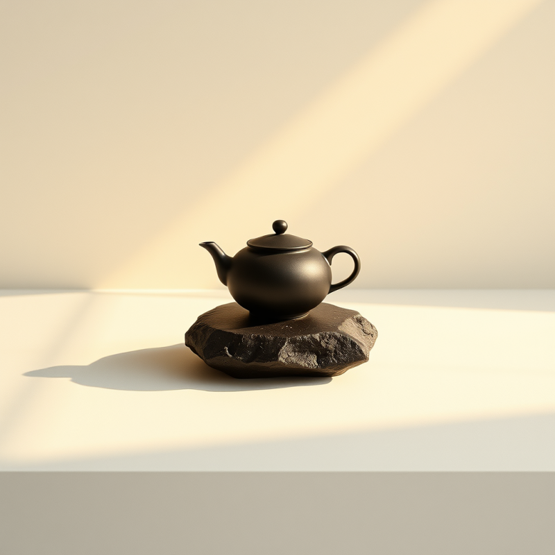 Single Matte Black Ceramic Teapot Rests Centered on an ...