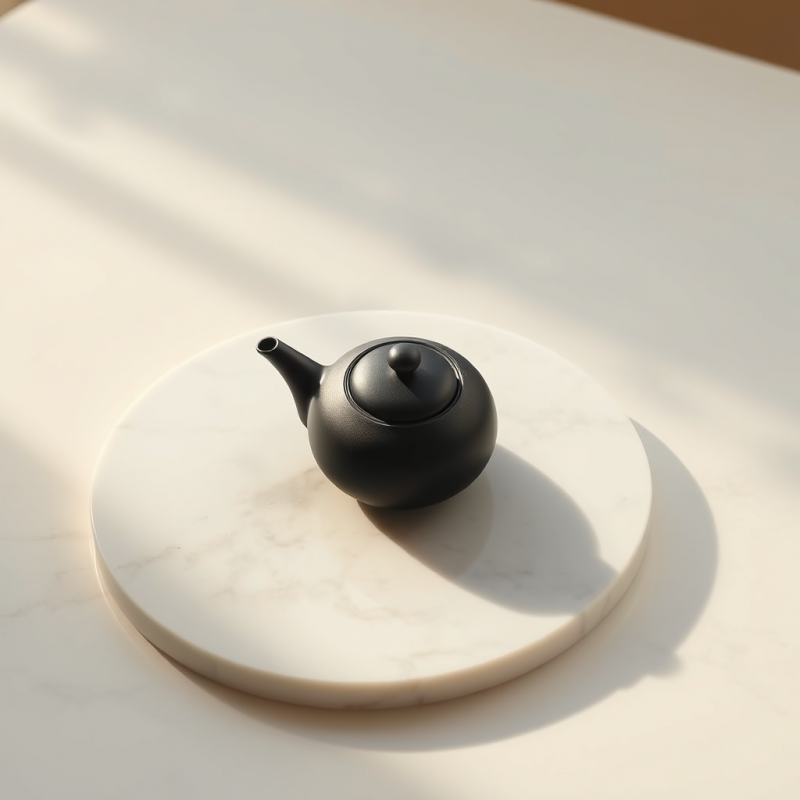 Single Matte Black Ceramic Teapot Rests on a Cloud-whit...