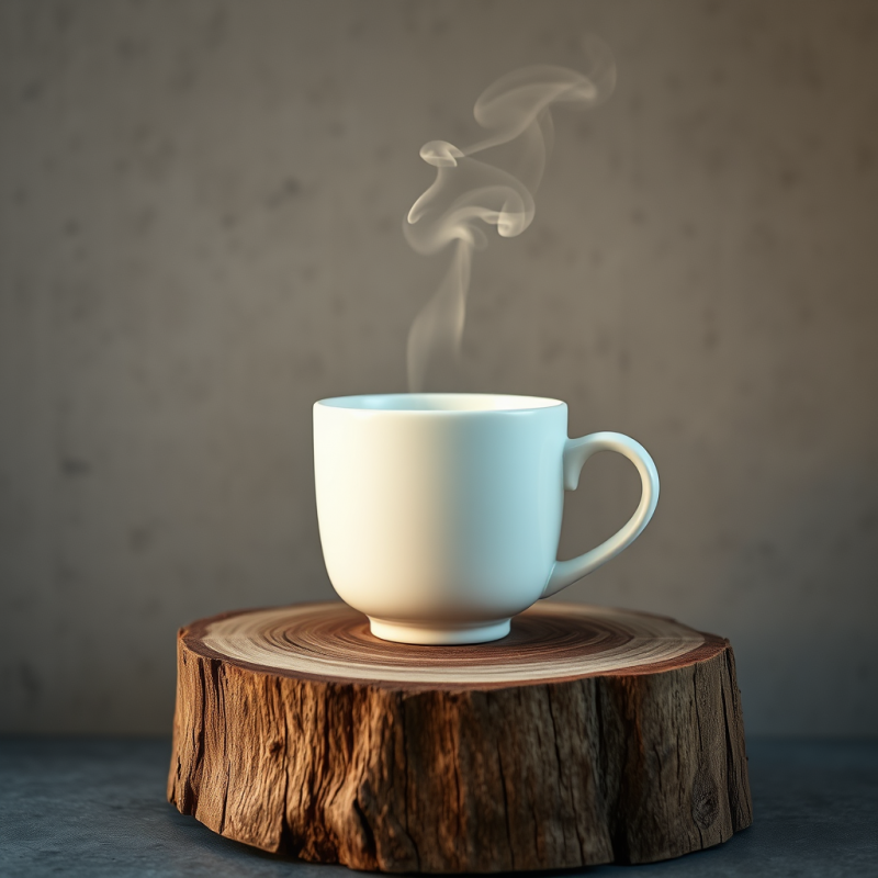 Single Matte White Ceramic Cup with Steam Rising