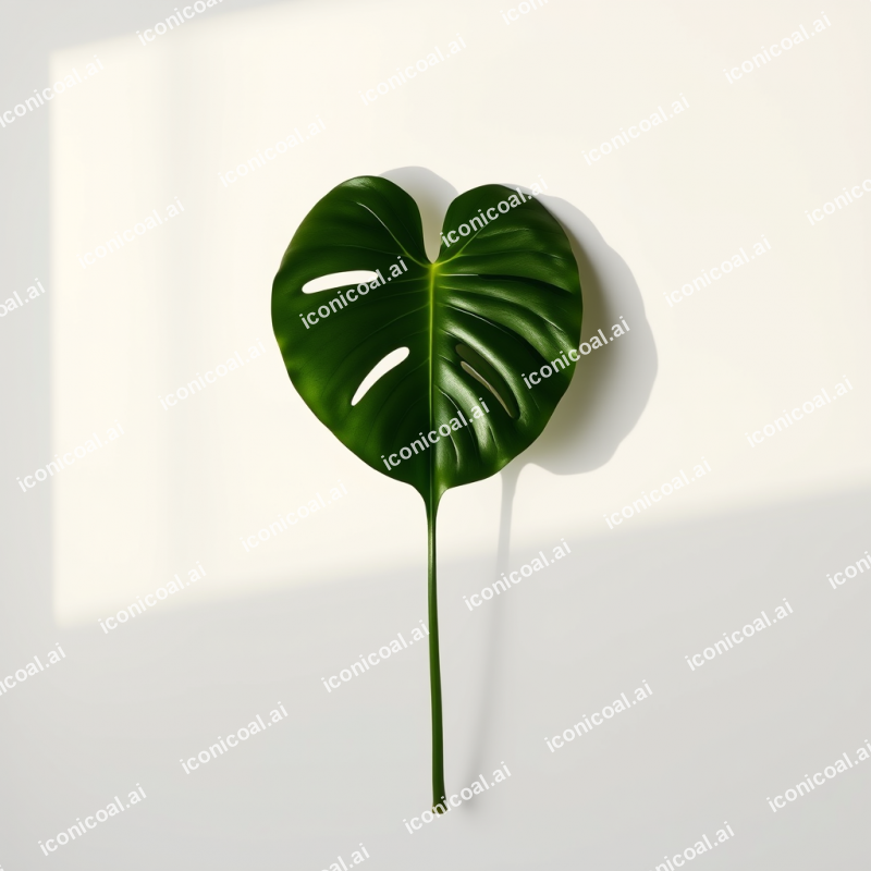 Single Monstera Leaf On White Background Botanical Minimal