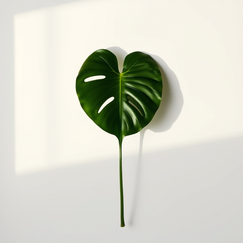 Single Monstera Leaf on White Background Botanical Minimal