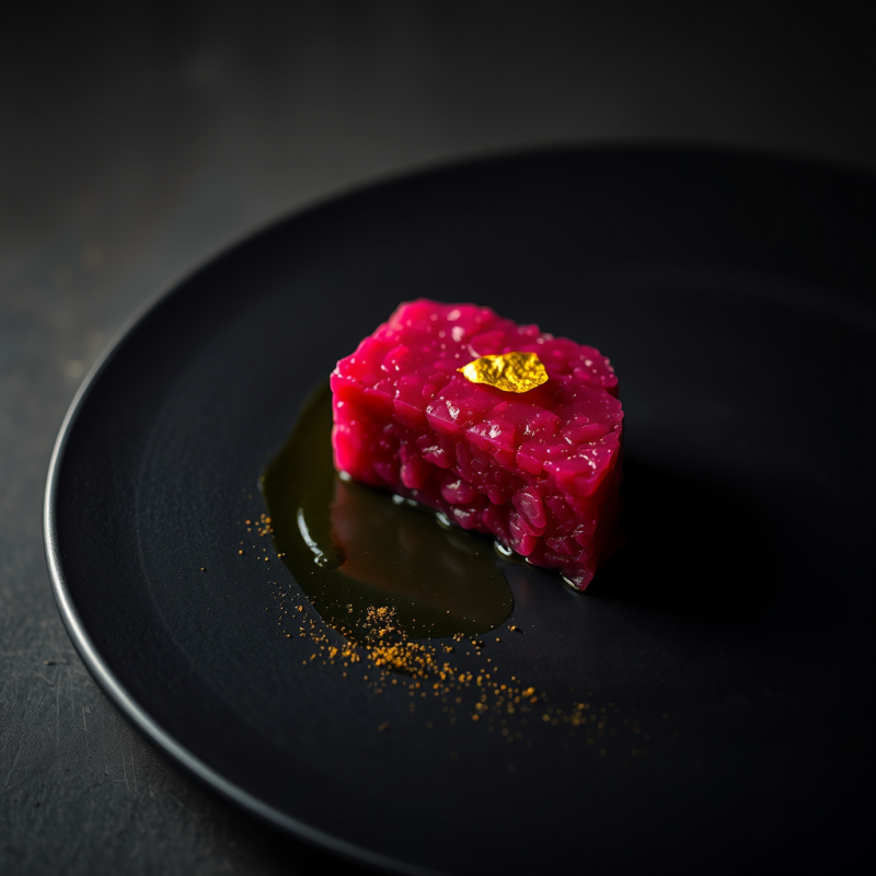 Single Perfect Slice of Vibrant Magenta Beetroot Tartar...