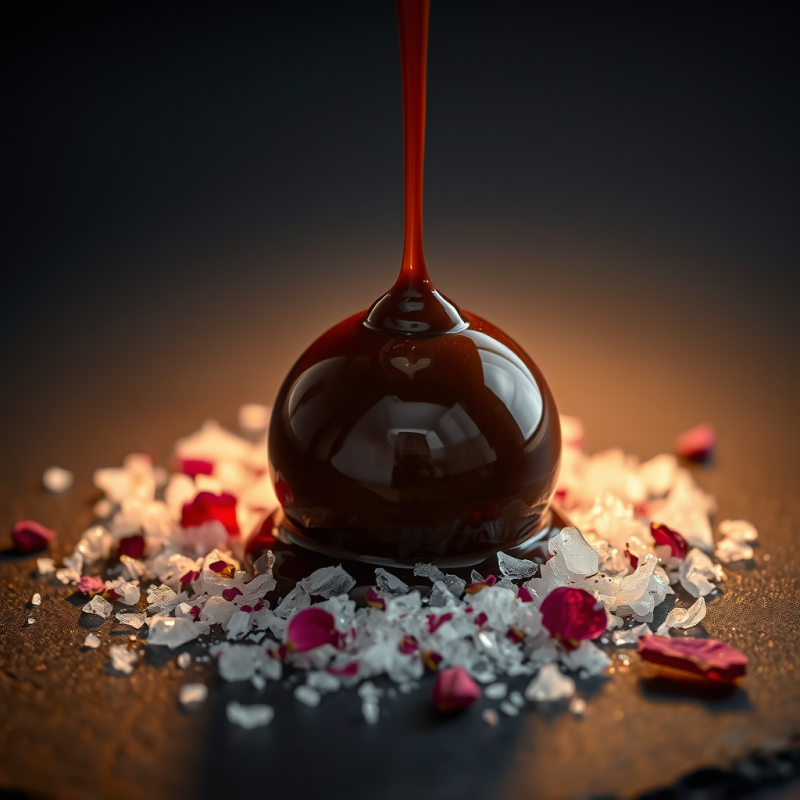 Single Perfect Sphere of Molten Chocolate Dripping Slow...