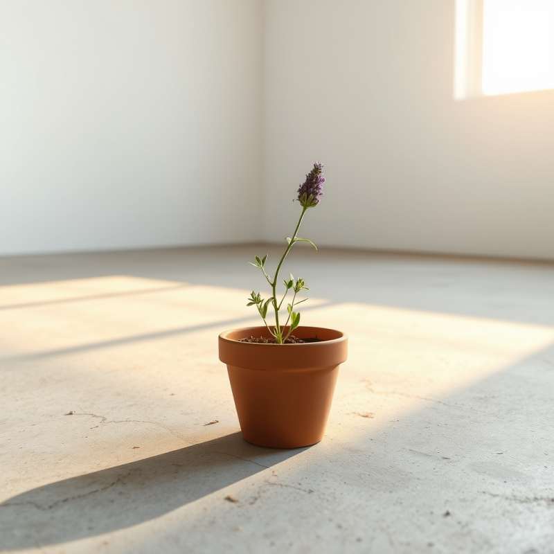 Single Terracotta Flowerpot with a Lone