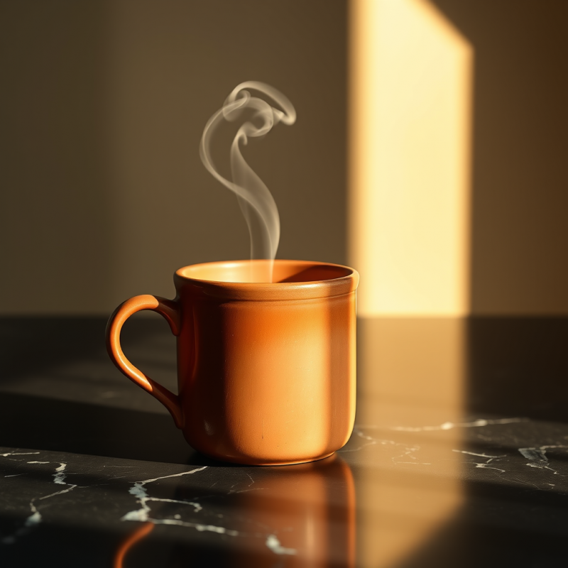 Single Terracotta Mug with Steam Curling Upward