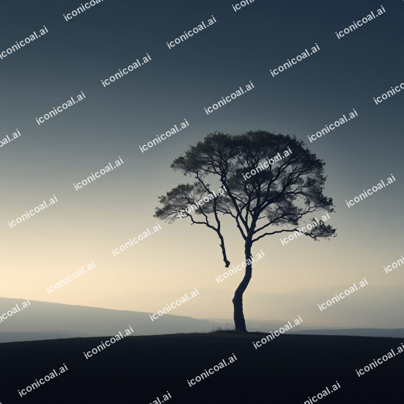 Single Tree On Horizon Minimal Landscape Serene