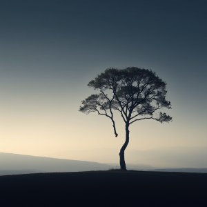 Single Tree On Horizon Minimal Landscape Serene