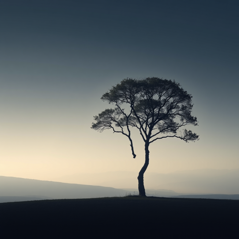 Single Tree on Horizon Minimal Landscape Serene