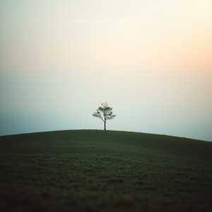 Single Tree On Horizon Minimal Landscape Serene