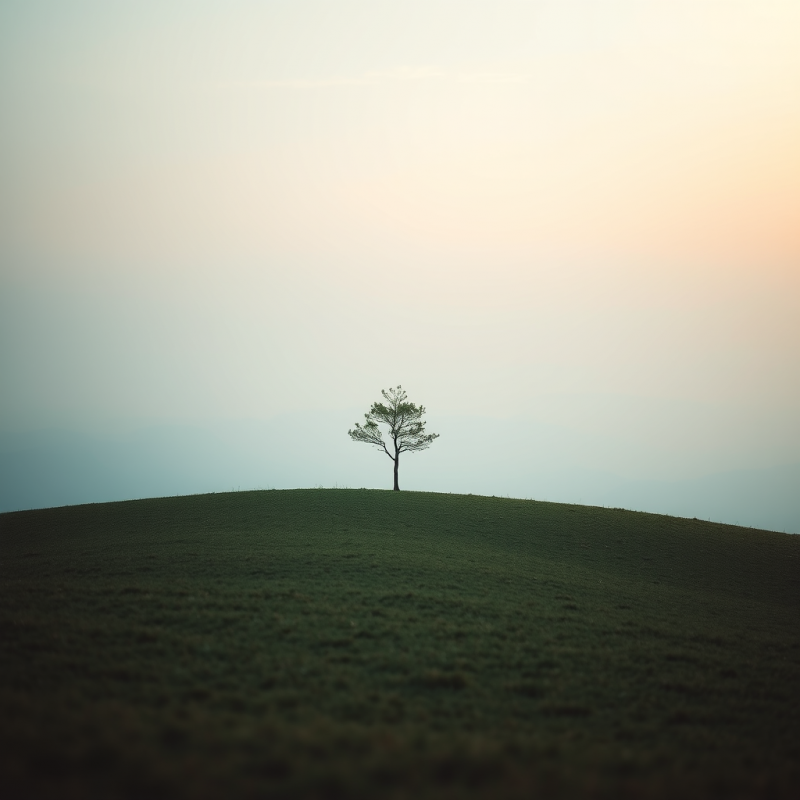 Single Tree On Horizon Minimal Landscape Serene