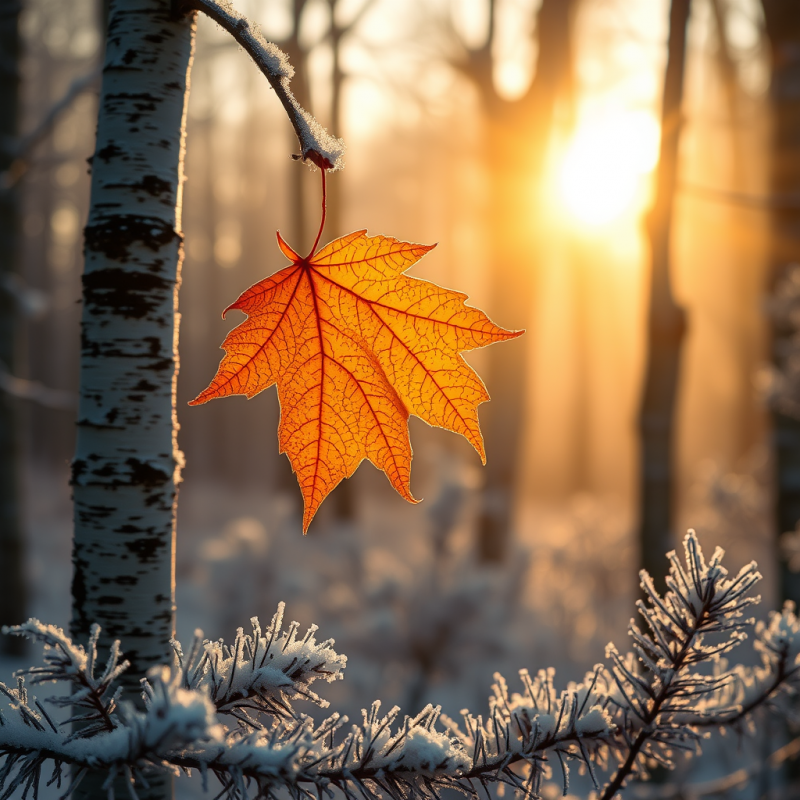 Single Vibrant Orange Maple Leaf Hangs from a