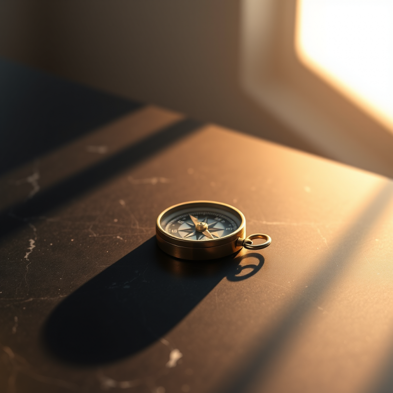 Single Vintage Brass Compass Resting on a Matte Black M...