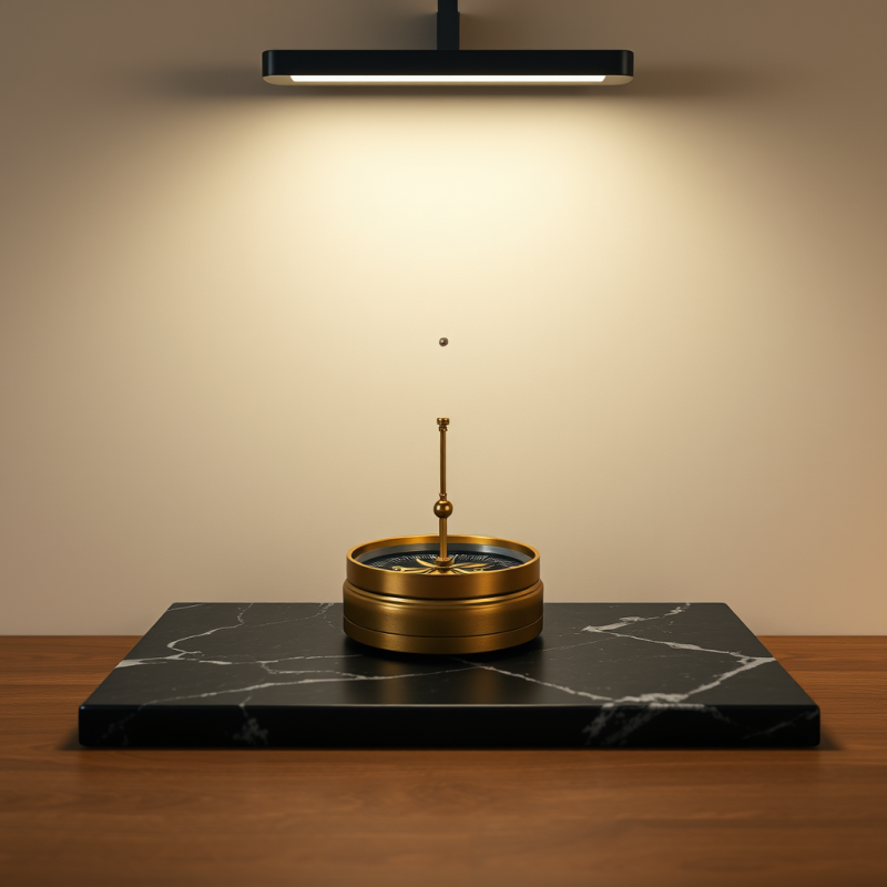 Single Vintage Brass Compass Resting on a Matte Black M...