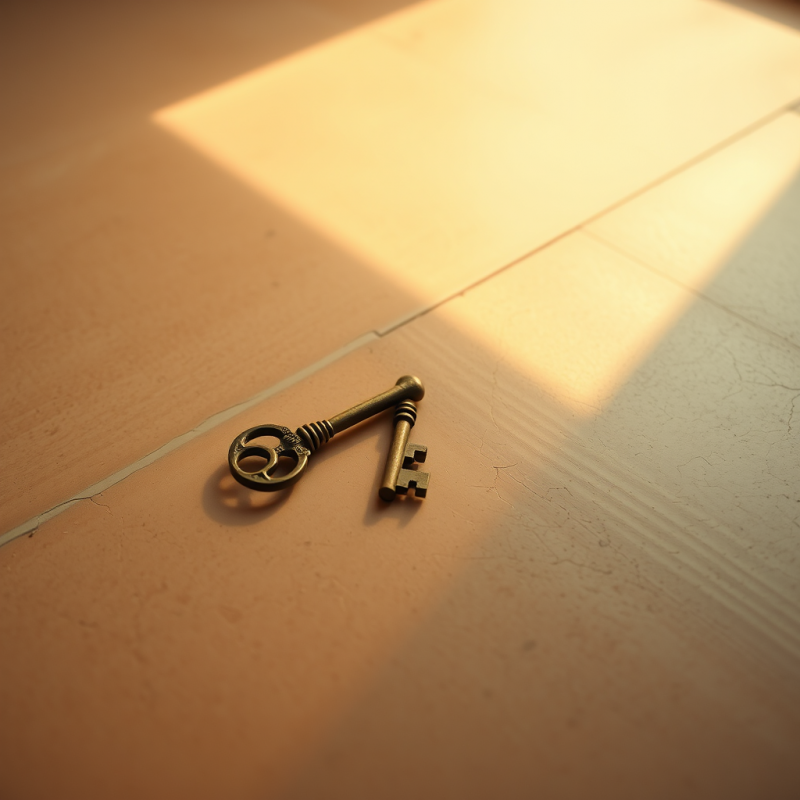 Single Vintage Brass Key Resting on a Smooth
