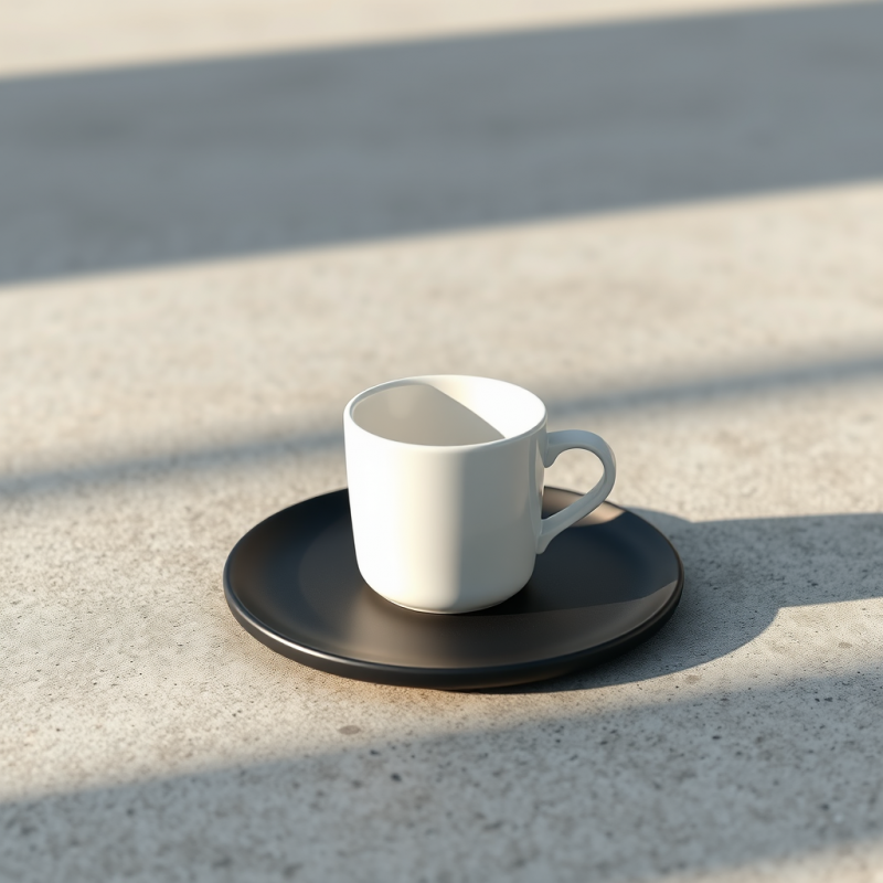 White Coffee Cup on Black Plate
