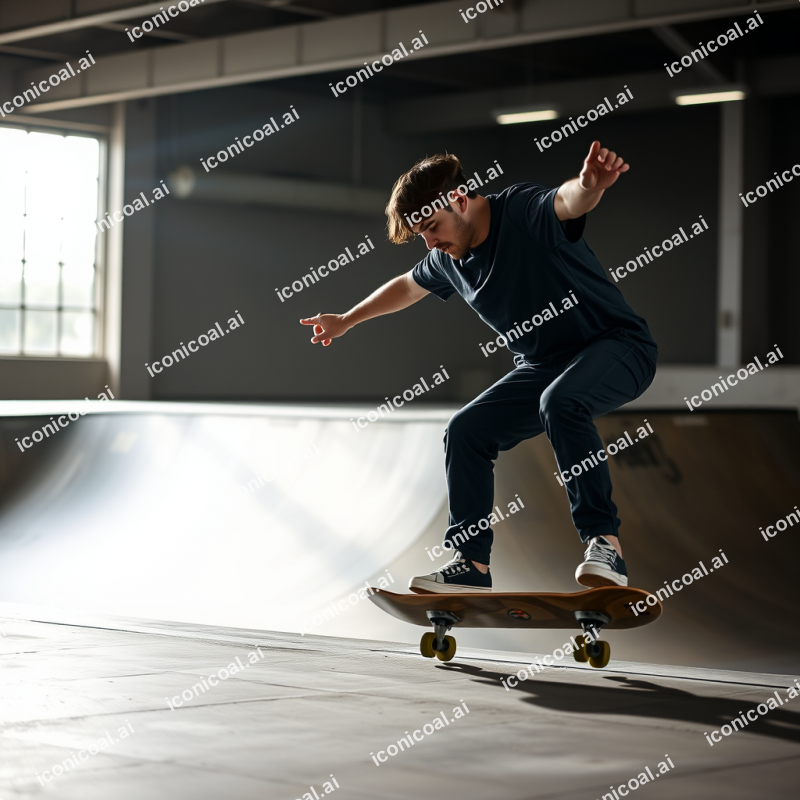 Skateboarder Performing Trick At Skate Park
