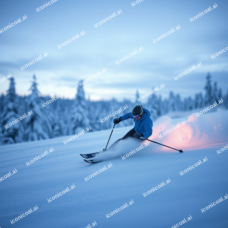 Skier Carving Through Fresh Powder Snow