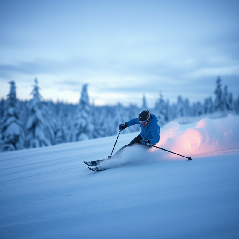 Skier Carving Through Fresh Powder Snow