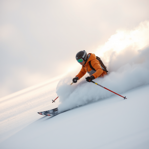 Skier Carving Through Fresh Powder Snow