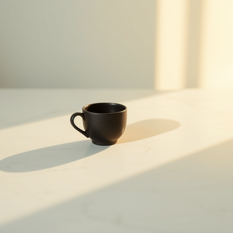 Sleek Black Ceramic Mug Rests on a White Marble