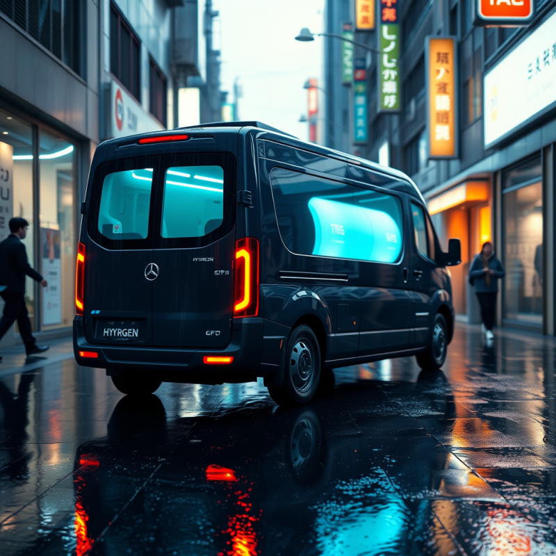 Sleek Black Hydrogen-powered Van Glides Through a