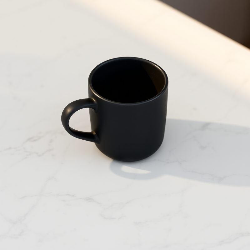 Sleek Black Matte Mug Sits on a White Marble