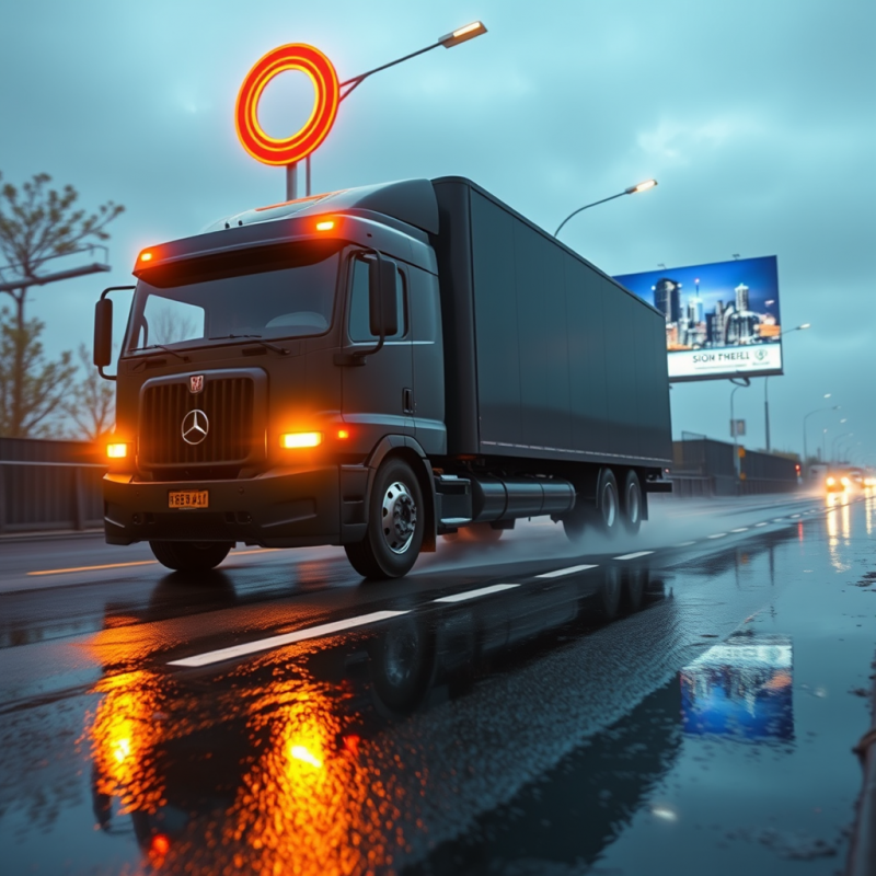 Sleek Black Mercedes-benz Semi-truck Drives Through