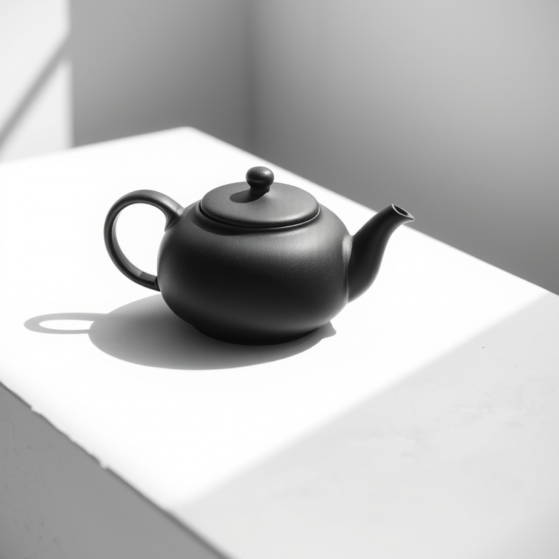 Sleek Black Teapot Casts a Sharp Shadow on a