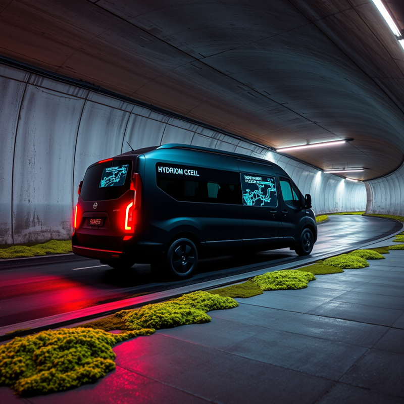 Sleek, Futuristic Van with Glowing Blue Circuitry