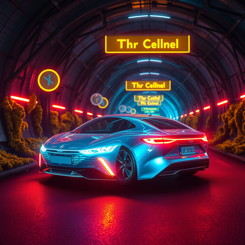 Sleek, Glowing Electric Car Drives Through a Vibrant