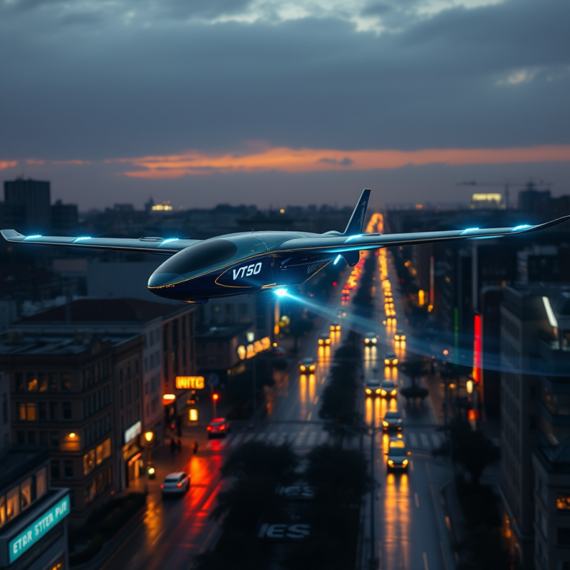 Sleek, Glowing Vtol Drone Hovers Above a Wet,