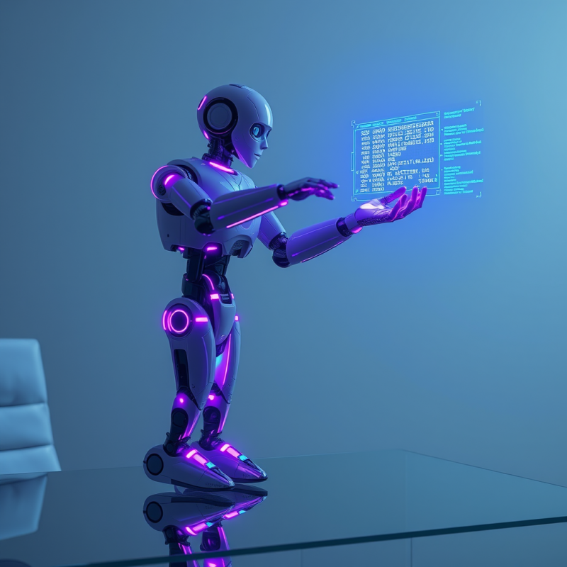 Sleek Humanoid Robot with Glowing Purple Accents