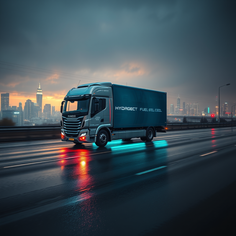 Sleek Hydrogen Fuel Cell Truck Drives on a Wet