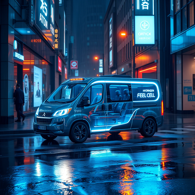 Sleek Hydrogen-powered Van Glows with Blue Neon