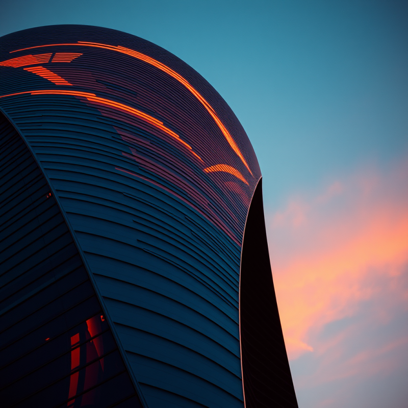 Sleek, Modern Building with Glowing Orange Lines