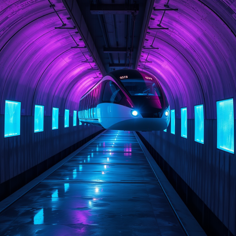 Sleek, Modern Train Glides Through a Curved Tunnel