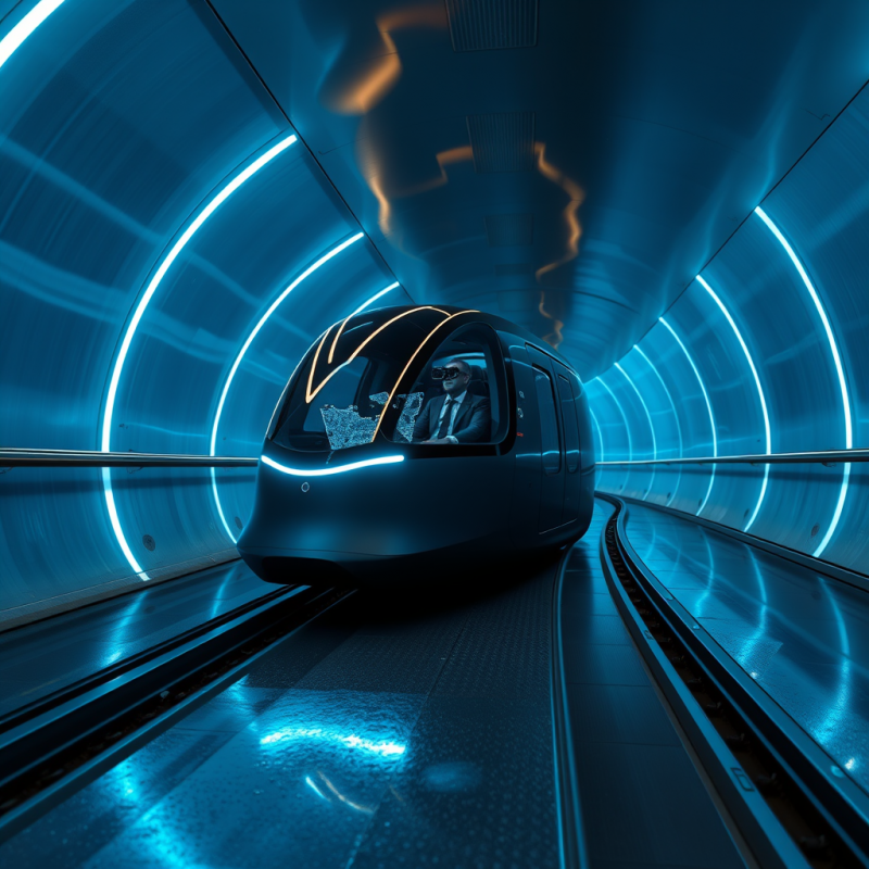 Sleek, Modern Train Glides Through a Glowing Blue